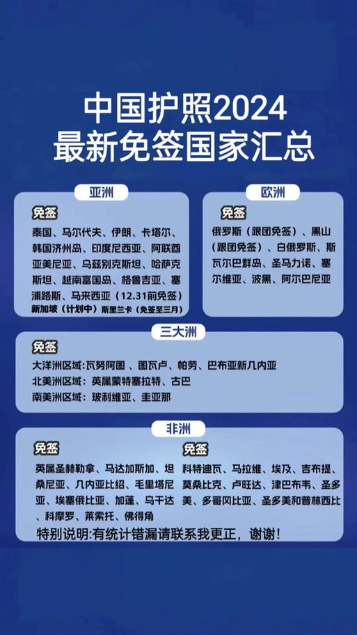 去年底以来，中方先后对38个国家实行免签